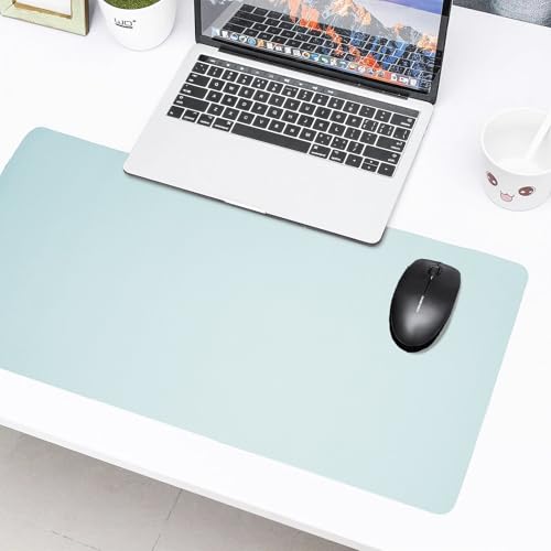 23.6" x 11.8" Non-Slip PU Leather Desk Pad Protector, Waterproof Mouse Pad Mat, Ultra Thin Laptop Writing Desk Blotter for Office and Home - color: Light Blue