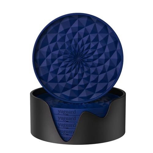Cup Coasters Set of 6 with Holders Drink Coasters, Table Cup Mat, for Hot or Cold Drinks Thickened, Non-Slip, Non-Stick, Deep Tray Blue - color: Blue