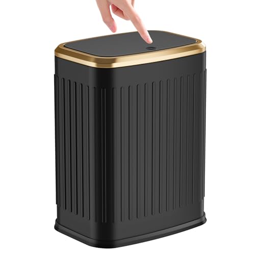 TIPGO Bathroom Trash Can with Lid, 2.1 Gallon / 8 Liter Small Garbage Can, Press Top Bin, Stainless Steel Wastebasket with Pop-Up Lid for Bedroom, Living Room, Office (Black) - color: Black