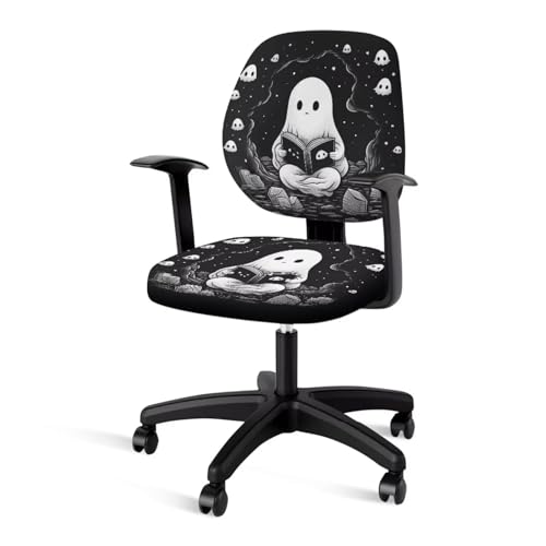 Cute Ghost Office Chair Covers 2 Piece Stretchable Computer Chair Seat Cover Dorm Computer Rotating Chair Slipcover Washable Seat and Back Cover Chair Padded Cover Black - color: Cute Ghost