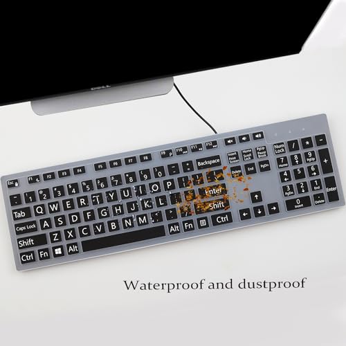 Keyboard Cover with Large Letters for Dell KB216 KB216p KB216d KM636 Keyboard/Dell Optiplex 5250 3050 3240 5460 7450 7050 /Dell Inspiron Desktop 24" 27" 5400 5490 7700 7790 3475 3670 3477 - color: Large Letters Black