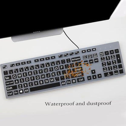 Keyboard Cover with Large Letters for Dell KB216 KB216p KB216d KM636 Keyboard/Dell Optiplex 5250 3050 3240 5460 7450 7050 /Dell Inspiron Desktop 24" 27" 5400 5490 7700 7790 3475 3670 3477 - color: Large Letters Black