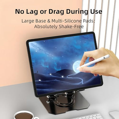 360° Rotatable Metal Tablet Stand, Adjustable Folding Desktop Stand for iPad/iPhone/Switch, Universal Use for Office/Movie/Studying/Drawing/Gaming, Silver - color: Hollow Stand - White