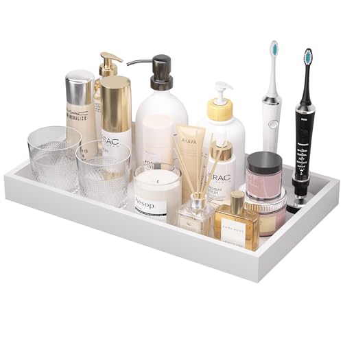 ZHWS Bathroom Vanity Tray for Countertop Perfume Makeup Jewelry Candle Decor, Kitchen Tray for Soap Dispenser Spice Salt, Large Tray for Toilet Tank Paper, Serving Nightstand White 13”x6.5” - color: White, size: 13" x 6.5" x 1.1"