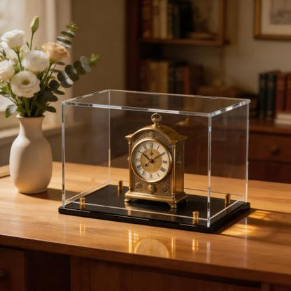 Acrylic Display Case for Collectibles, Dustproof Acrylic Box with Clear Display Elevation & Gold Risers, Large Display Case for Figures Toys Memorabilia, 14" L x 10" W x 10" H - size: 14"L x 10"W x 10"H