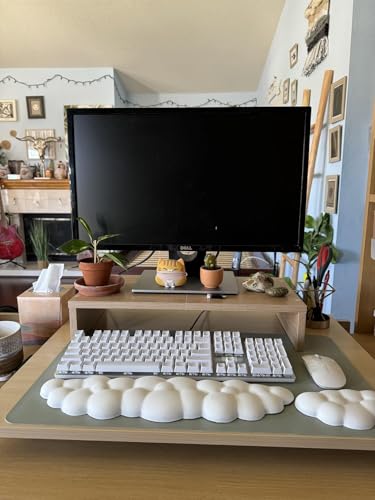 JIKIOU Upgrade Leather Cloud Keyboard Wrist Rest, Cloud Wrist Rest with Non-Slip PU Base, Comfortable Memory Foam Wrist Rest for Computer Laptop Mac Gaming Office and Pain Relief Wish New Year Gift - color: 01white