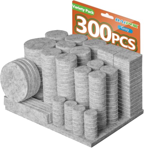 Furniture Pads 300 Pcs Premium Furniture Felt Pads (Grey), Huge Quantity Self Adhesive Felt Furniture Pads, Anti Scratch Floor Protector for Furniture Legs Hardwood Floor with 60 Cabinet Door Bumpers - size: Grey