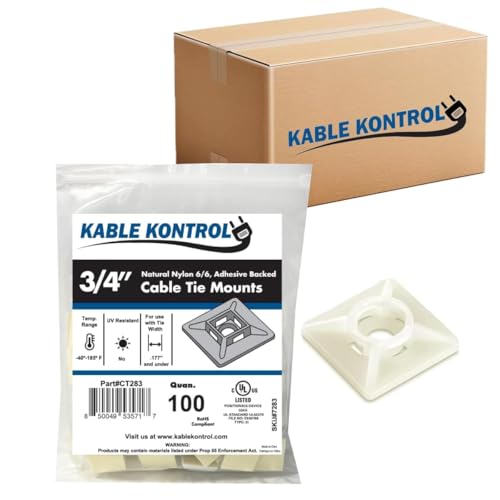 Kable Kontrol Zip Tie Mounts, 3/4” Sq, Natural White, 13,000 Pcs Bulk Pack, Adhesive Backed Multi-Purpose Mounting Squares Nylon Cable Tie Wrap Anchor Pads for Cable Management - color: White, size: 3/4" Inch Square - 13000 Pcs