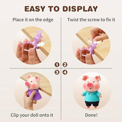 Doll Stand for Cabinet Edge Purple 4Pack | Neck grip design fits 3-7" Labubu blind box figures, adjustable clamp suits panels 0.3-1.02" thick - color: PURPLE