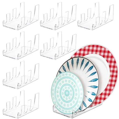 Wenqik 8 Pcs 3 Tier Plate Dinnerware Display Stand Acrylic Plate Stands for Clear China Platters Holders Racks for Display Place Setting Plates Kitchenware Cabinet Home Organizer - size: 3-Tier