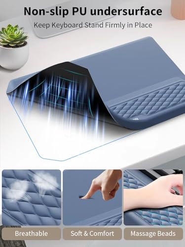 3-in-1 Ergonomic Keyboard Stand with Wrist Rest & Mouse Pad Set, Comfy Keyboard Riser Holder Soft Mousepad with Massage Design, Memory Foam and Non-Slip PU Base for Pain Relief, Blue - color: Blue