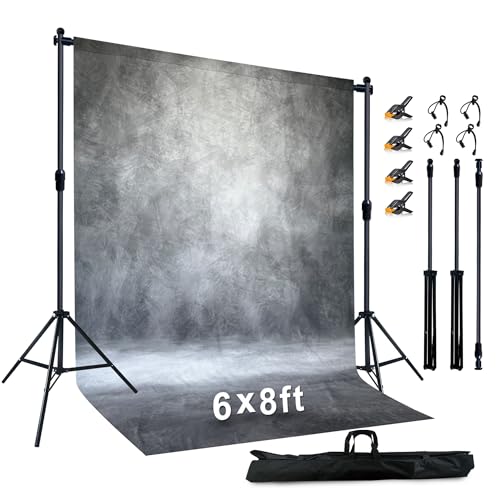 6.5x6.5 ft Photo Backdrop Stand with 6Wx8H ft Abstract Backdrop,Grey | 2-in-1 Portable, 6.5Wx6.5H ft Adjustable Stand, 6Wx8H ft Abstract photography background, 8 Clamps, Storage Bag Included - color: Grey, size: 6x8ft