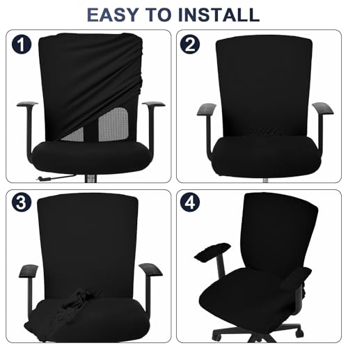 Tallew 4 Pcs Office Chair Covers Set Computer Universal Protective Stretchable Chair Seat Covers Desk Armrest Slipcovers Pads Office Cushion Backrest for Rotating (Black) - color: Black