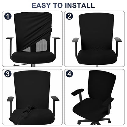 Tallew 4 Pcs Office Chair Covers Set Computer Universal Protective Stretchable Chair Seat Covers Desk Armrest Slipcovers Pads Office Cushion Backrest for Rotating (Black) - color: Black