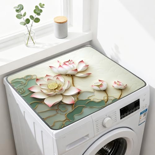 Nuxovilar Golden Lotus Dryer Cover for the Top, Non-slip Washer & Dryer Protector, 23.62"x19.68" Dust-proof Washing Machine Mat, Diatom Mud Polyester Top Pad for Laundry Room - color: YMi00509
