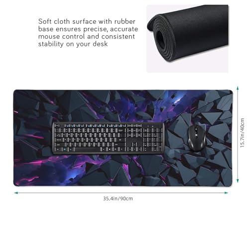 Extended Gaming Mouse Pad, Abstract Neon Design, Anti-Slip Rubber Base, Rectangular, 35.4 x 15.7 Inches - color: shattered rock