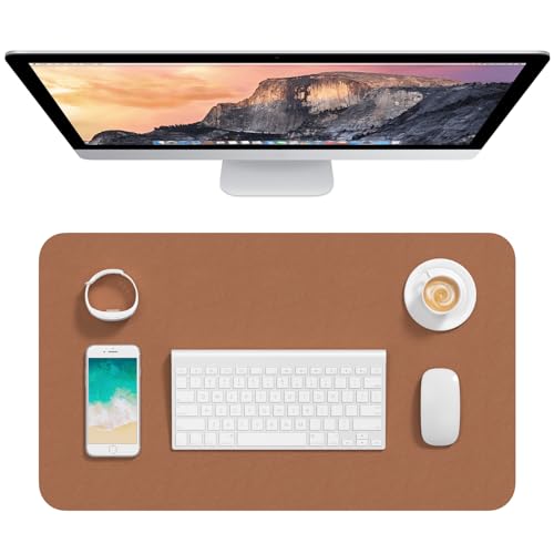 Hsurbtra Desk Pad, 23.6" x 13.8" PU Leather Desk Mat, M Extended Mouse Pad, Waterproof Desktop Blotter Protector, Non-Slip Ultra Thin Small Laptop Keyboard Writing Mat for Office Home, Dark Apricot - color: Dark Apricot, size: 23.6" x 13.8"