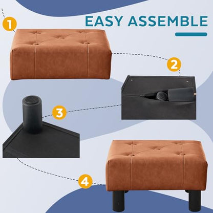 Small Foot Stool Ottoman, Faux Leather Footstool Ottoman Foot Rest for Couch, Rectangle Footstools and Ottomans Small for Living Room, Entryway and Bedroom (Bright Brown) - color: Bright Brown