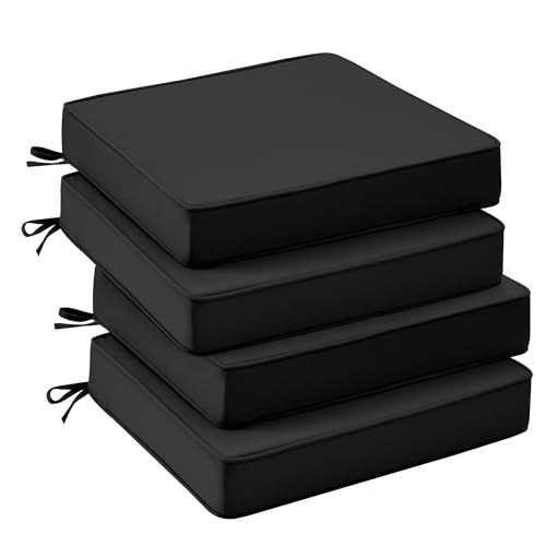 UNIKOME Outdoor Chair Cushions Set of 4, Water Resistant Patio Seat Cushions with Ties for Outdoor Furniture, High-Density Foam, UV & Fade Resistant, Piped Edge – 19" x 19" x 3", Black - color: 05 Black, size: 19" W X 19" D X 3" H