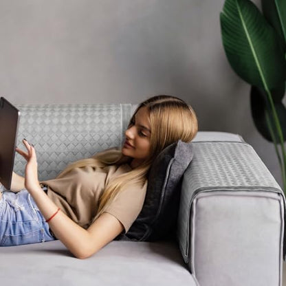 3 Pcs Cooling Recliner Headrest Protector Ice Silk Non Slip Couch Covers Cool Chair Headrest Cover for Summer Home Office Sofa Theater Seat Furniture Slipcover(Gray) - color: Grey