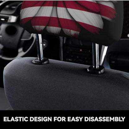 Dujiea 2 Pack American Flag Daisy Car Headrest Covers, Universal Soft Car Seat Head Rest Cover Protector, Vehicle Accessories Fabric Headrest Cover for Cars Vans Trucks - color: American Flag Daisy