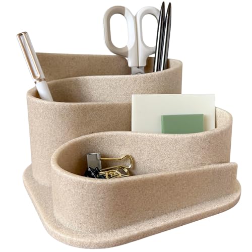 OAKOA Aesthetic Desk Organizer - Aesthetic Office Desk Accessories - Boho Pen Holder - Neutral Beige Desk Accessories - Home Office Essentials for Women - Cute Pencil Holder - color: Beige