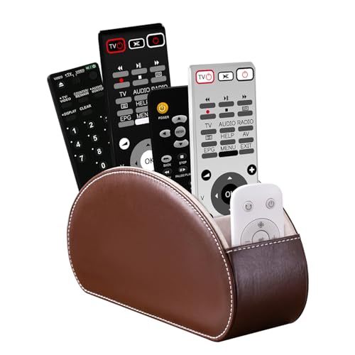 Remote Control Holders Organizer Box with 5 Compartment PU Leather Caddy | Multi-functional Office Desk Storage Caddy Store Tv Remote for Media Player,Brush,Pencil,Glassees&Office Supplies - color: Dark Brown, size: S