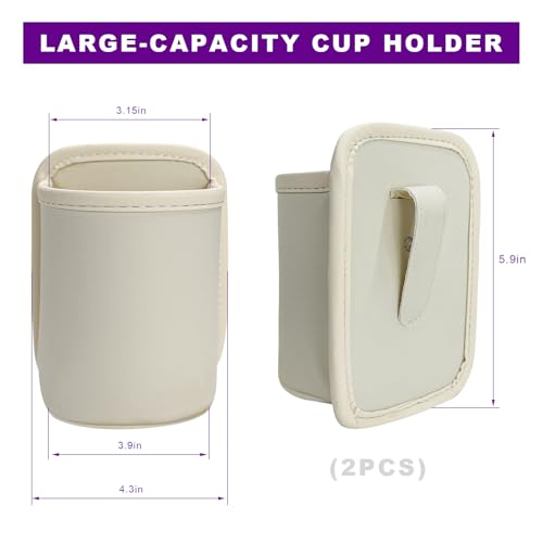 2 PCS Large Car Door Cup Holders, Clip On Beverage Drink Holder Vehicle Door Storage Organizer, Scratch-Resistant Leather Water Bottle Hanging Holder for SUV Sedan Truck (White) - color: White