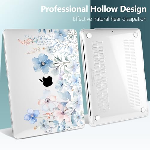 DONGKE Compatible with MacBook Air 13 inch Case 2021 2020 2019 2018 Release A2337 M1 A2179 A1932 with Retina Display & Touch ID, Plastic Hard Shell & Keyboard Cover - Blue Flowers - color: Blue Flowers