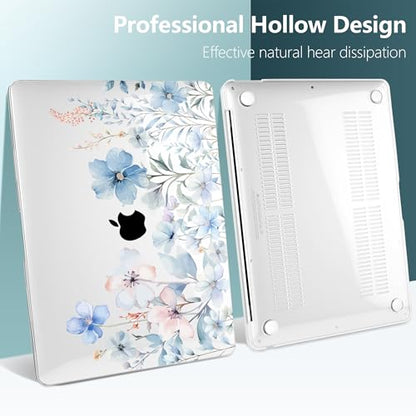 DONGKE Compatible with MacBook Air 13 inch Case 2021 2020 2019 2018 Release A2337 M1 A2179 A1932 with Retina Display & Touch ID, Plastic Hard Shell & Keyboard Cover - Blue Flowers - color: Blue Flowers