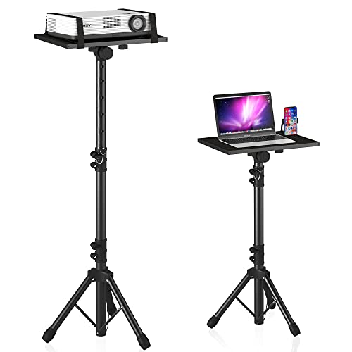 Projector Stand Tripod Adjustable, Laptop Height from 23.5 to 46.5 inches with Gooseneck Phone Holder, Floor for Office, Home, Stage, Studio, DJ Racks Holder Mount - size: A：23"-46"