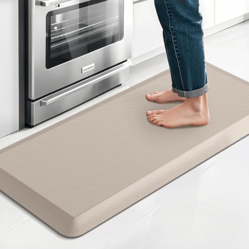 4/5 Inch Thicker Kitchen Mat, Cushioned Thick Floor Comfort Mat, with Non-Slip Bottom, Water & Stain Resistant, Easy Clean Standing Desk Mat for Kitchen, Sink, Office (17.3"x39"x0.8", Khaki) - color: Khaki, size: 39"L x 17.3"W x 0.8"Th