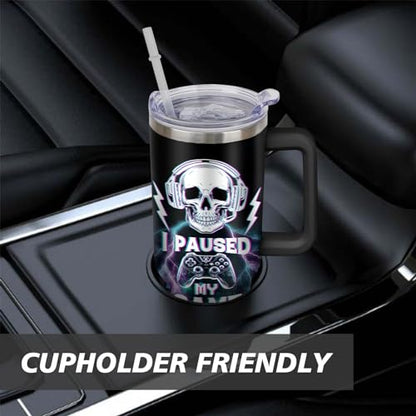 Game Tumbler with Lid and Straw, 40oz Gamer Water Bottle Cup with Handle, Gaming Travel Coffee Mugs, Birthday Gifts for Gamer Men Boys - color: Game 04, size: 40 Ounces