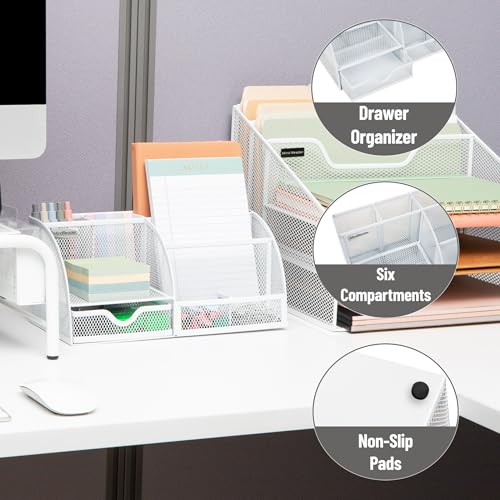 Mind Reader 7-Compartment Desktop Organizer, Metal Mesh, White | Desk Organizer for Pens, Sticky Notes, Mail, Office Supplies - color: White