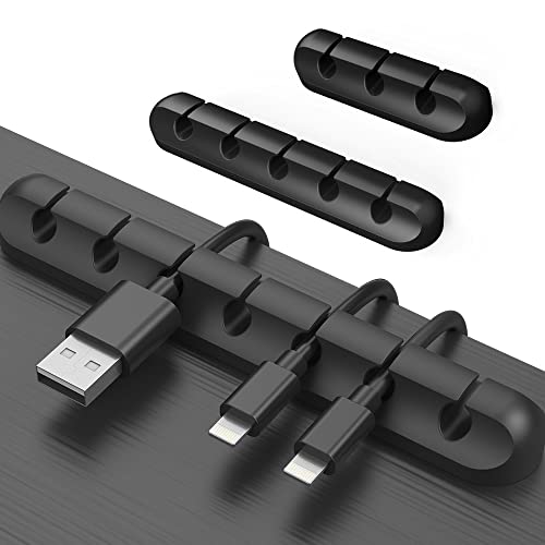 Cable Clips Cord Management Organizer, 3 Packs Silicone Adhesive Hooks, Wire Holder USB Power Charging Accessory Mouse PC Nightstand Desktop Wall Phone Workspace Office (7, 5 and 3 Slots)