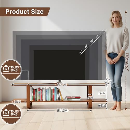 Tiita TV Stand with Storage for TVs up to 65'', Bamboo TV Console Entertainment Center with 2 Open Shelf, Mid Century Modern Media Console for Living Room, Bedroom, Walnut - color: Walnut
