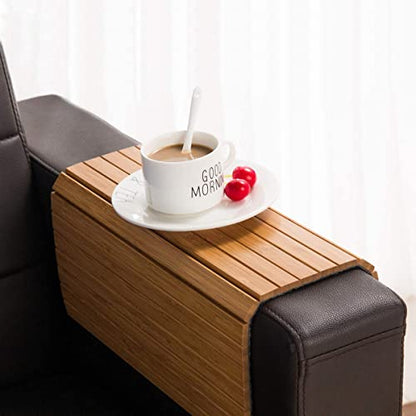 GEHE Sofa Arm Tray Table - Flexible/Foldable Couch Arm Table Perfect for Drink & Snacks Great Armrest Tray (16.5" L x 13.25" W x 0.35" H, Natural Bamboo) - color: Natural Bamboo