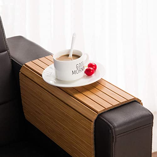 GEHE Sofa Arm Tray Table - Flexible/Foldable Couch Arm Table Perfect for Drink & Snacks Great Armrest Tray (16.5" L x 13.25" W x 0.35" H, Natural Bamboo) - color: Natural Bamboo