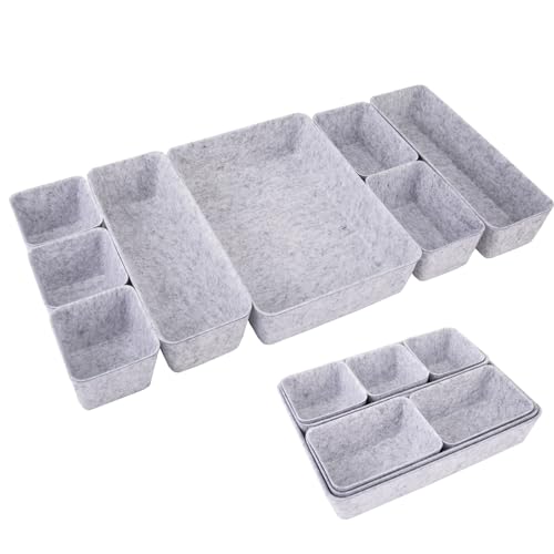 Desk Drawer Organizer Bins, 8pcs Felt Shallow Bathroom Storage Trays, Office Accessories & Workspace Organizers Jewelry & Makeup Boxes Containers(Grey) - color: Grey