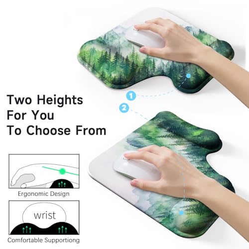 Ergonomic Mouse Pad with Gel Wrist Rest (1"& 1.2" Dual Height) - Mouse Pads Compact Mousepad Desk Mat Office, Gaming & Carpal Tunnel Relief | Non-Slip Rubber Base Misty Forest - color: Misty Forest