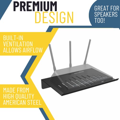 Koova WiFi Router or Speaker Shelf | Floating Shelving for Cable Box, Modem, Gaming System & Streaming Media Devices | Vented Airflow Metal Panel - size: Koova Router Shelf for Horizontal WiFi Routers