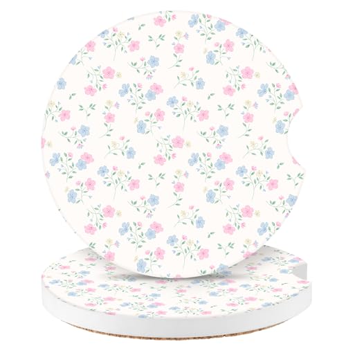 Vintage Flowers Car Coasters,Absorbent 2 Pack for Cup Holders with Finger Notch,2.56 inches Ceramics Heat Resistant Anti Slip Cork Base Car Drinks Coasters Auto Cup Holder - color: Vintage Flowers1