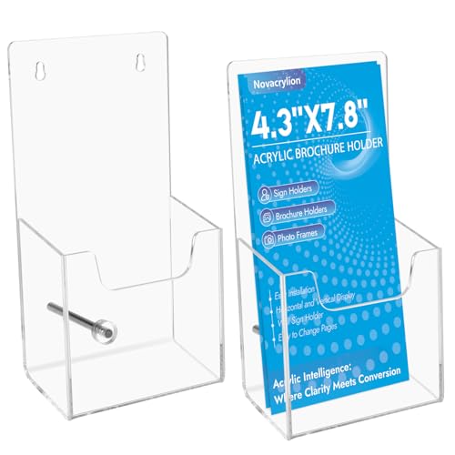 Acrylic Brochure Holder, Clear Flyers Display Stand for Trade Shows, Shops | 2 Pack, Desktop/Wall-Mount, 3mm Thick, Fits Menus, Posters, Pamphlets, For Office, Restaurant, Hotel, Hardware Included - color: 2 Pack, size: 4.3*7.8inch