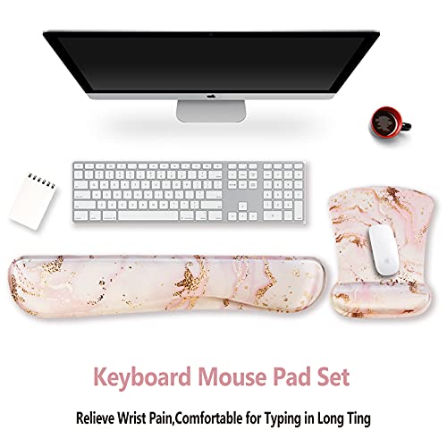 ArtSo Keyboard Wrist Rest and Mouse Pad with Wrist Support, Ergonomic Mouse Pad, Durable Comfortable for Easy Typing Pain Relief, Memory Foam Keyboard Mousepad Set, Pink Marble - color: Pink Marble