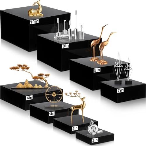 Geelin 8 Pack Acrylic Buffet Risers - 3 to 10 Inch Decorative Cube Boxes, Display Stands with Hollow Bottoms for Food Jewelry Table Display Supplies(Black,Flat) - color: Black, style: Flat