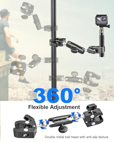 Double Super Clamp Mount with 1/4" Screw Interface [Full Metal] 360° Adjustable Umbrella Clamp for Photo Studio Light Stand, Pole, Cross Bars, Photography Reflector, Handlebar, C Stand, Desk