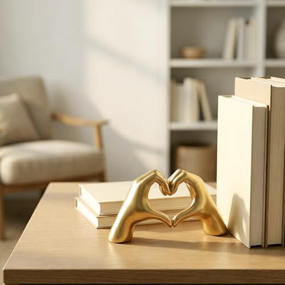 Small Gold Hand Heart Sculpture Home Decor for Living Room Bedroom Office | Resin Heart Gesture Statue Gifts Merch for Women Girls Wedding Birthday Love Finger Statue for Shelf Bookshelf Coffee Table - size: X-Small