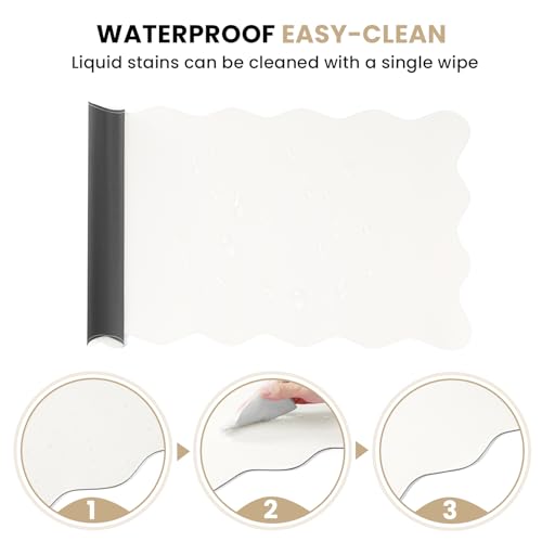 PU Leather Desk Pad, Scalloped Non-Slip Mouse Pad & Large Desk Mat Cover Stitched Edges Writing Pad for Office, Home - Waterproof, Easy to Clean, Durable Surface I 31.4"x15.7", Ivory White - color: Ivory White