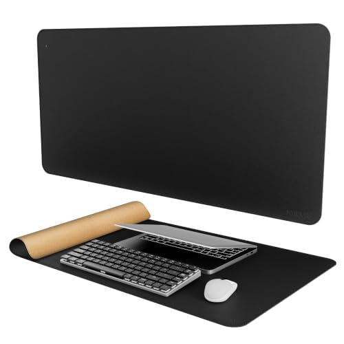Mydours 40" x 20" Extra Large Desk Mat, PU Leather & Cork Desk Pad, Large XXL Desk Mouse Pad for Workstation, Office, Home, Computer Desk Mat with Keyboard & Mouse (Black) - color: Black, size: 39.4" x 19.7"