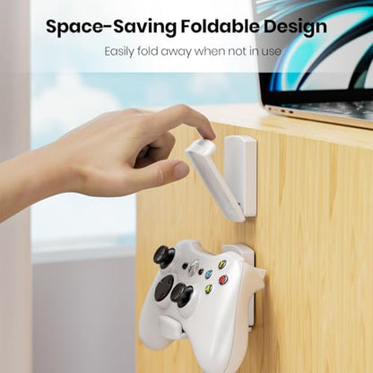 Sticky Headphone Stand Controller Holder - EURPMASK Upgraded Adhesive Gaming Headset Hook, Headphone Holder for Desk with Soft Rubber Pads, Universal PC Gaming Accessory Controller Headset Stand,White - color: White